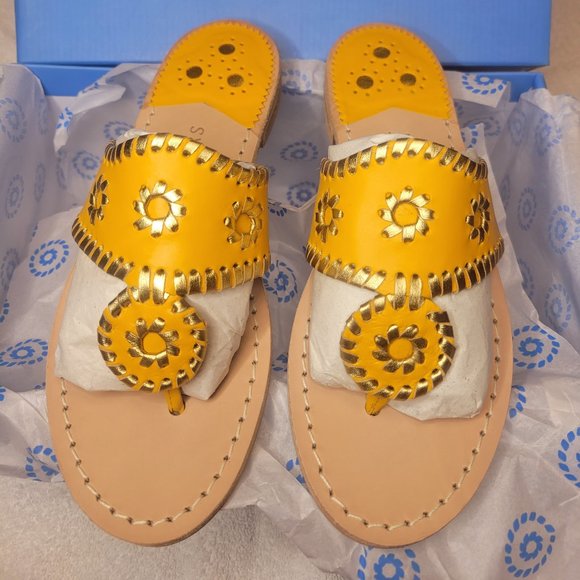 NWT Jack Rogers Mandarin & Gold Heritage Flat Leather Sandal Women's Size 5.5 - Picture 4 of 4